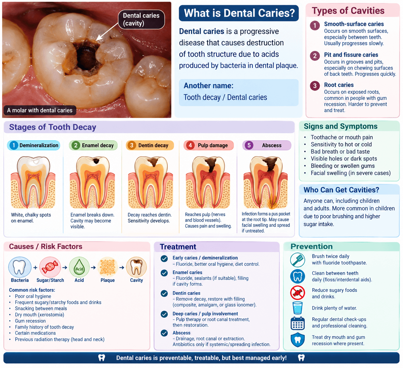 Cavities(Tooth Decay): Defination, Types, Symptoms Causes, Stages, Risk Factor Treatment and Prevention